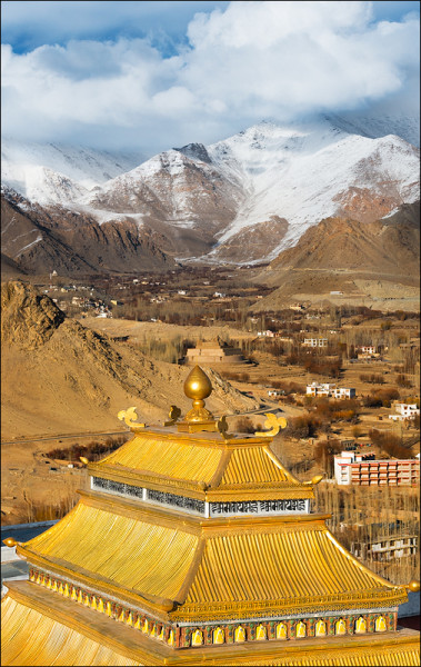 Clouds breaking up over the city of Leh, India